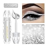 Liquid Glitter Eyeshadow, Silver Metallic Shimmer Waterproof Long Lasting Quick-Drying Sparkling Cosmetic Glitter Liquid Eye Shadow for Women&girls, Makeup Glitter for Eyes(Silver 01)