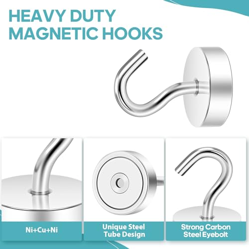 Image of Neosmuk Magnetic Hooks Steel Tube Design for Cruise,40lb+ Silver,10 Pack | Cruise Ship Essentials,Heavy Duty Magnett Hooks for Cabins, Refrigerator, Grill, Hanging, and Travel Extra Strong Must-Haves