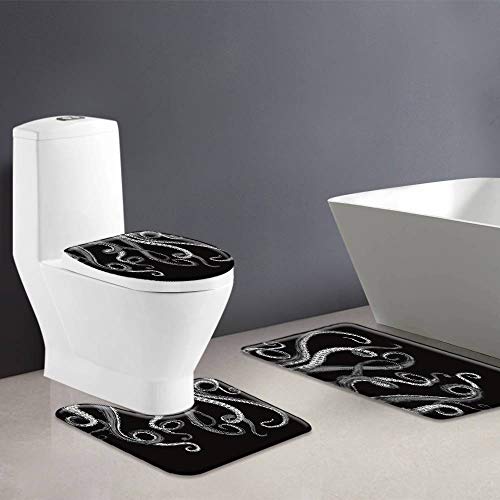 3-teiliges Badteppich-Set, Oktopus-Tentakel, nautische Dekoration, Oktopus, Ozean, Kraken, Kostal, Marine, Monster, Badezimmer, Teppich, U-Form, Konturteppich, Matte, WC-Deckelbezug für Bad – Bild 3