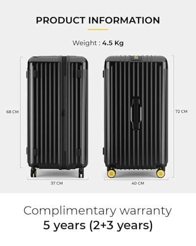 Image of EUME Aerotop Cabin 50L + Trunk Medium 66-74cm Check-in Luggage Set of 2| Expandable Polycarbonate Hard Suitcases | SilentRun Spinner Wheels | TSA Lock | Black
