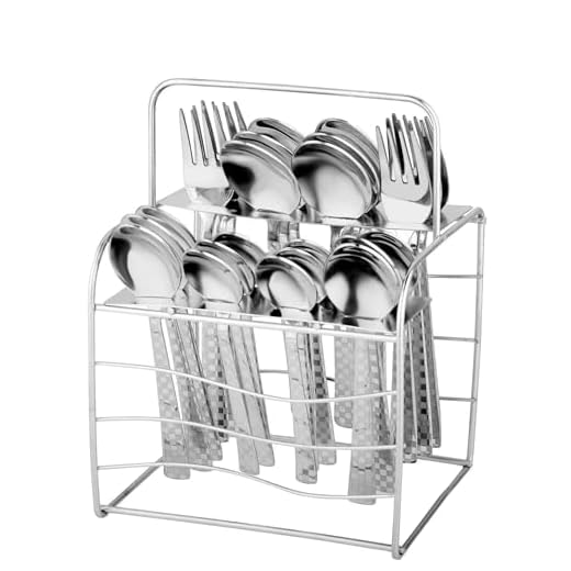 Parage Decora Premium Stainless Steel Cutlery Set - Set of 25 (Contains: 6 Table Spoons, 6 Forks, 6 Master Spoons, 6 Soup Spoons), Designer - Silver