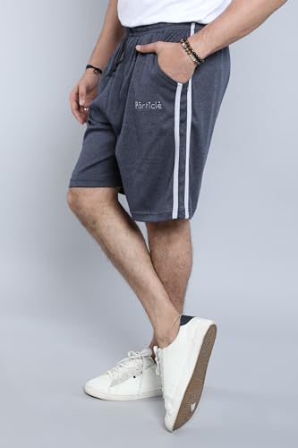 Image of Particle Men's Plus Size & Big Size Cotton Bermuda Shorts | 230 GSM Ribbed Fabric | Half Pants with Double Side Stripes (Waist 36-52 Inch) | Round Pocket