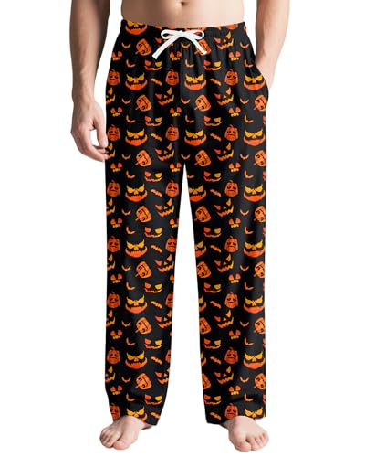 Mens Halloween Christmas Pajama Pants Soft Men Pj Bottoms with Pockets Drawstring Sleep Lounge Pant for Men (M-XL)