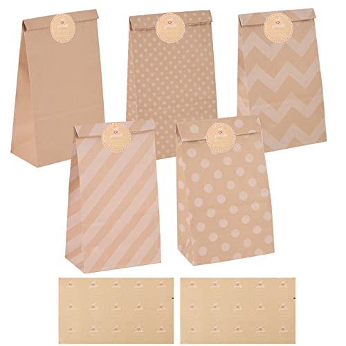 20 bolsas de papel marrón, 13 x 24 x 8 cm, bolsas de regalo, bolsas de papel de estraza con 30 unidades, bolsas de papel de caramelo para boda, regalo de cumpleaños (5 estilos) Cover