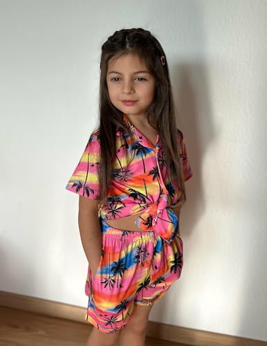 Image of Arshiner Girls Pajamas Sets Short Sleeve Kids Pjs Button Down Sleepwear