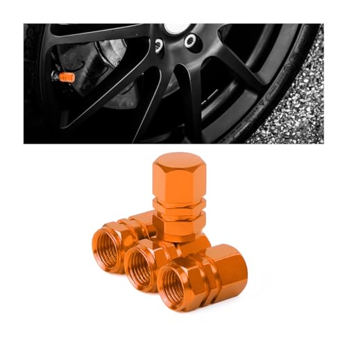 Image of Osilly Car Tire Stem Valve Caps, 4 Pcs Aluminum Alloy Valve Stem Covers, Corrosion Resistant Leak-Proof Tire Cap Cover Accessories, Hexgon Style Wheel Air Valve Caps for SUV Car Bike (Orange)