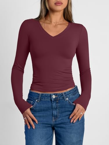 Image of Trendy Queen Womens Long Sleeve Shirts 2026 Fall Fashion Basics Crop Tops