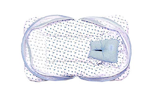 Image of Infantbond Baby Cotton Mattress with Net Bedding Set with Pillow (Blue, 0-6 Months)
