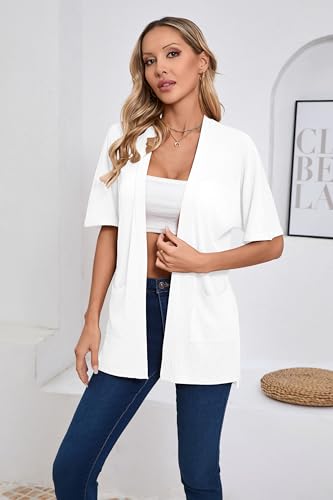 Image of Iandroiy Women's Lightweight Open Front Cardigans Casual Short Sleeve Blouse Tops
