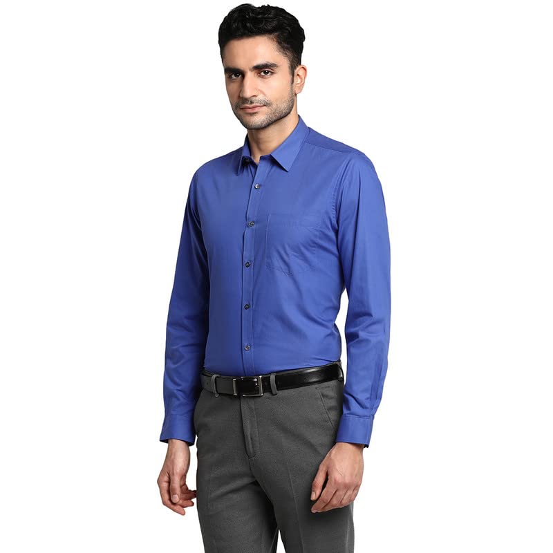 Image of Turtle Men Cotton Blue Slim Fit Solid Formal Shirts