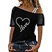 Briskorry Tunika Damen Schwarz Kurzarm Blusen Lässig Spitze Schulterfrei T-Shirt Sexy Aushöhlen Tops Modisches Pailletten Oberteile Regular Fit Basic T-Shirt Bluse Tshirt