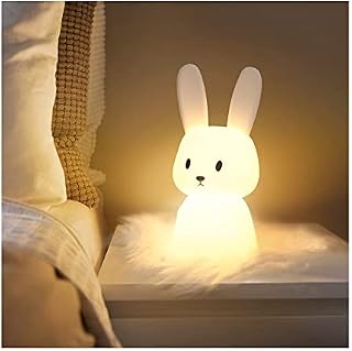 SOLIDEE Bunny Baby Night Light with 7 Light Changes & Tap Control & USB Charging (1200 mAh) & Timing Function Bedside Lamp Nursery Decoration Gifts Toy Sleeping Lights Silicone Night Light Children