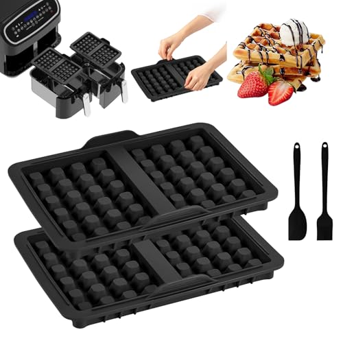 Waffle Insertar Air Fryer Accesorios - 2 Accesorios para Gofres Belgas Compatible con Ninja AF300EU AF400EU AF451EU SL400EU AF500DE, Silicona Belga Waffle Molde para Gofres para Freidora, Microondas