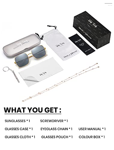 Image of Veda Tinda Vision Sunglasses for Women Trendy Retro 70s 90s Womens Oval and Square Shades UV400 Protection with Glasses Chain