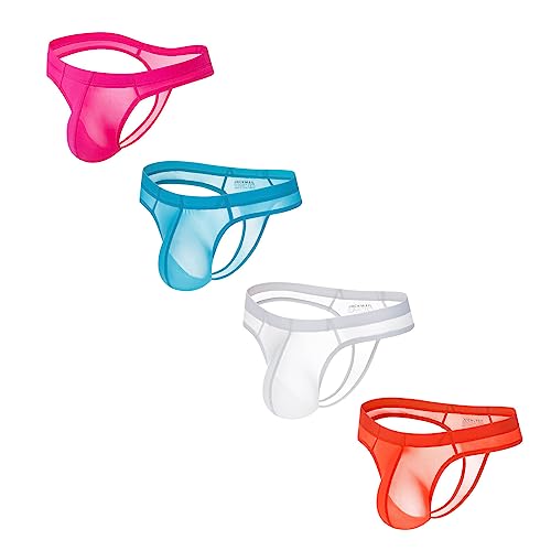 JOCKMAIL 4PCS/Pack Mens Thongs Underwear JockStrap Mens Bikini Underwear G-string Jockstraps for Men Ice Silk Underwear