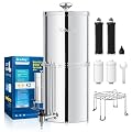 IceJoy 8-Stage Gravity Water Filtration System 3.0 Gallon - 304 Stainless Steel Countertop System with 4 Filters and Stand, Reduce 99.9% Chlorine, NSF/ANSI 42 Certification