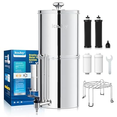 IceJoy 8-Stage Gravity Water Filtration System 3.0 Gallon - 304 Stainless Steel Countertop System with 4 Filters and Stand, Reduce 99.9% Chlorine, NSF/ANSI 42 Certification