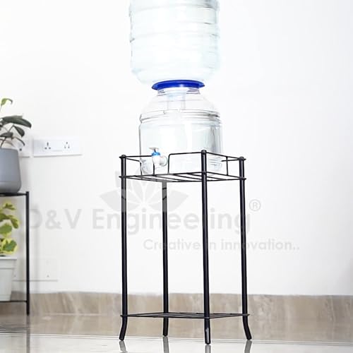 Image of D&V Engineering Metal Water Dispenser /Can /Pot /20 L Bottle Holder /stand for Home & Kitchen, Office, School, Hospitals. (Square Ring size 27x27 cm, Height- 53 cm, Black).