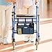 Walker Bag Multiple Pockets Walker Basket for Folding Walker with Cup Holder Bag for Walkers for Seniors Rollator Accessories Bag Blue