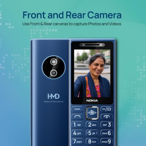 Image of Nokia 210 4G DS Keypad Mobile Phone | Video Calling & Chatting via Xpress Chat Compatible with Smartphones | Dedicated AI Button | Long Lasting Battery| Cloud Phone Apps | 1‑Year Replacement | Blue
