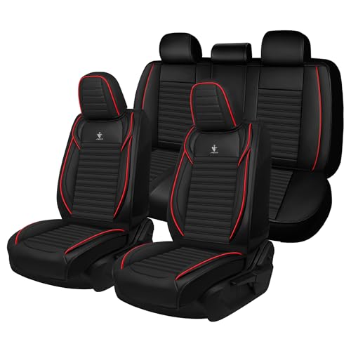 Image of Car Seat Cover for Chevy Equinox 2005-2026 Full Coverage Nappa Leather Car Seat Protector, Fashion Anti-Slip Waterproof Breathable Easy to Install, Auto Interior Accessories(Full Set,Black&Red)