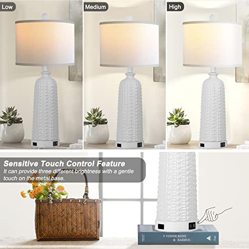 Modern Ceramic Lamps for Living Room - Set of 2 Touch Table Lamps with Dual USB Ports and AC Outlet, Ideal for Bedroom End Tables and Nightstands, Contemporary Design with 2700K Bulbs - Image 4