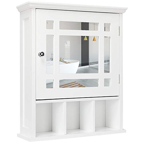 Yaheetech Bathroom Medicine Cabinet Wall Mount Storage Cabinet Wooden Organizer with Mirror Door