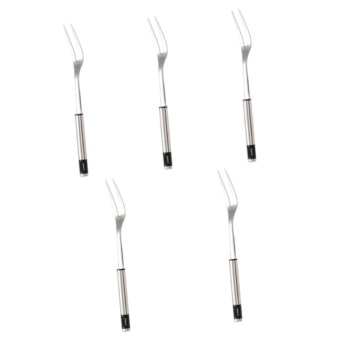 GALPADA 5pcs Stainless Steel Bbq Fork Meat Serving Fork for Outdoor Grilling for Roasting Sausages Vegetables and More Easy to Clean and Reusable Bbq Tool