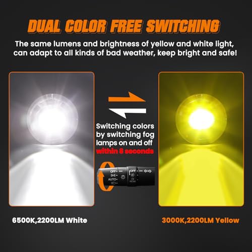 Image of White /Amber LED Fog Lights for 2013-2024 Jeep Wrangler JK JL 10th 75th Anniversary Edition Hard Rock Bumper, 2PCS DOT Approved 60W Dual Color Fog Lamps Assembly Kit Replacement