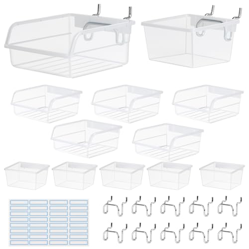 EFUTURETIME 12 x Werkzeugwand Box Lochwand Zubehör Lochblech, Wand Organizer Stecktafel Transparent mit Haken und 32 Etiketten Selbstklebend für Laden, Küche, Garage