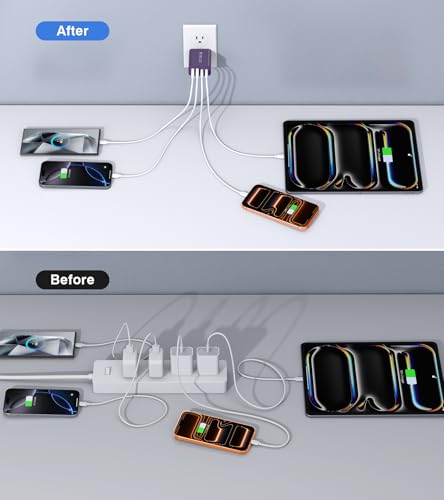 Image of [2Pack] 40W USB C Plug,4-Port Fast Charger Block PD+QC 4 Port Charger Cube Wall Charging Box Brick for Samsung Galaxy S22 /S21+ /S21 Ultra,Magsafe Wireless Charger,iPhone 16 /16 Pro Max /15 /14 /13(Purple)