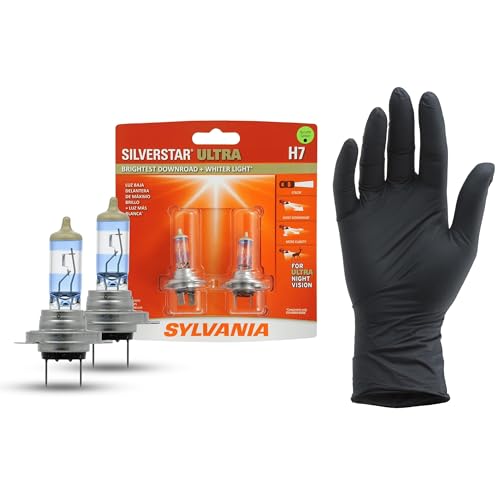 SYLVANIA - H7 SilverStar Ultra plus Free Installation Gloves - High Performance Halogen Headlight Bulb High Beam Low Beam Fog Replacement Bulb Brightest Down Road Whiter Light (Contains 2 Bulbs)