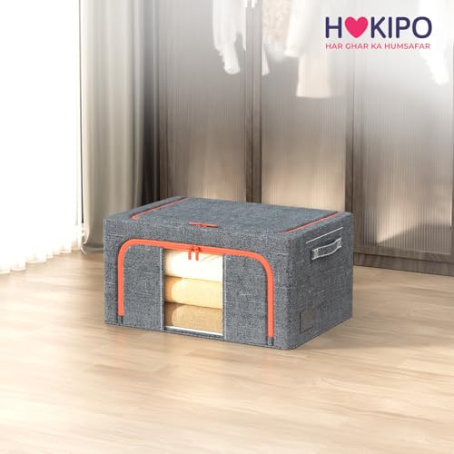Image of HOKIPO 24L Cloth Organizer for Storage, Small Storage Box for Clothes, Ash Grey Pack of 1 (AR-6672-AGRY)