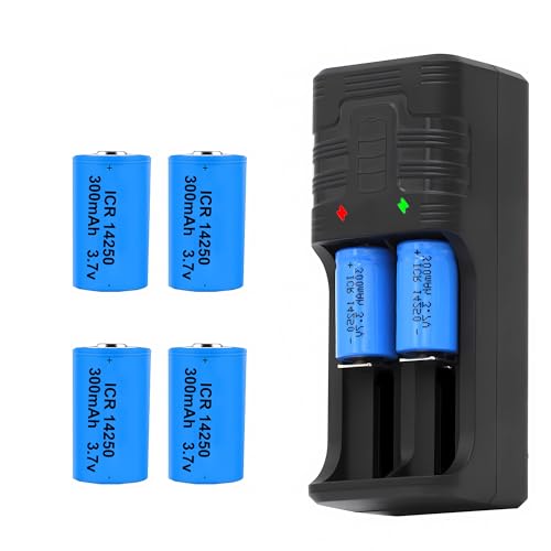 Cargador de batería 14250 con 8 pilas AA de 300 mAh, 1/2 AA, baterías de iones de litio de 1/2 tamaño AA que pueden reemplazar la batería LS 14250, ER14250, 3 V CR14250 para láser