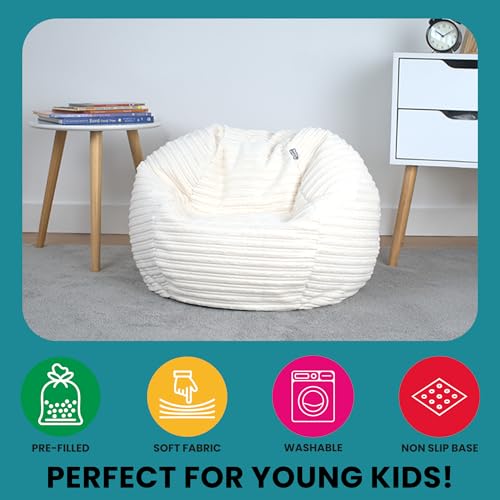 Bags of Beans Corduroy Kids Bean Bag Chair with Filling Included - Lightweight Comfortable Beanbag Seat - Machine Washable Childrens Beanbag Furniture for Girls & Boys - 67 x 48cm (Ivory) - Image 6