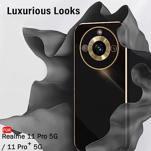 Image of TheGiftKart TPU Luxurious Golden-Plated Back Cover Case For Realme 11 Pro|11 Pro Plus 5G|Raised Lips For Camera&Screen Protection|Shockproof Design Cover For Realme 11 Pro /Pro Plus 5G (Black)