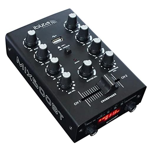 Ibiza - MIX500BT - Mezclador semiprofesional de 2 canales con entradas de línea y micrófono y salidas de auriculares, RCA y de grabación - Bluetooth y USB - Negro