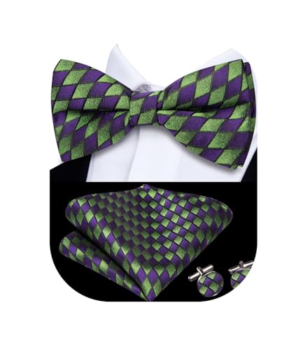 Image of Dubulle Mens Paisley Striped Bowtie Set Pre-tied Bowtie for Men and Pocket Square Set Wedding Business