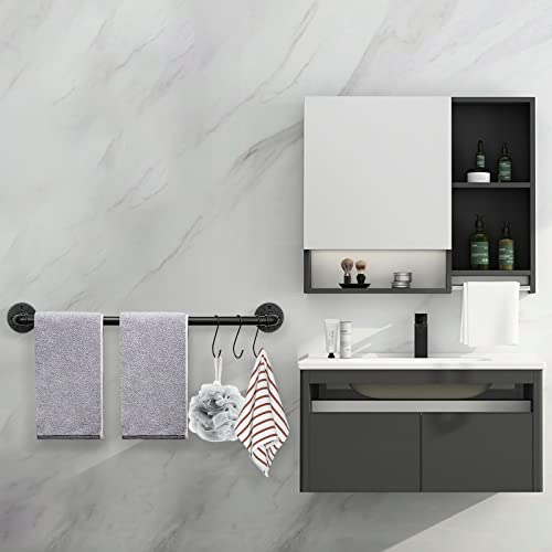 Livabber Industrial Pipe Towel Bar, Rustic Iron Decor Bathroom Hardware Towel Bar Accessory, Heavy Duty Wall Mounted Bath Towel Rack Holder, Black (28 Inch) #TOP5