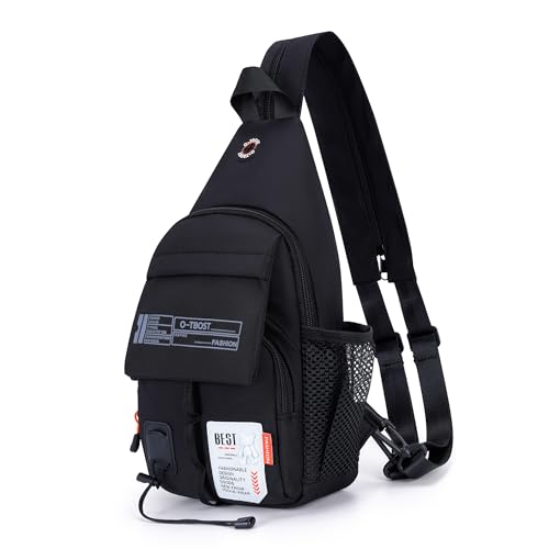 O-TBOST Lightweight Crossbody Backpack Sling Bag Small Shoulder Bags for Women Men Casual Chest Daypack Hiking Travel (black)