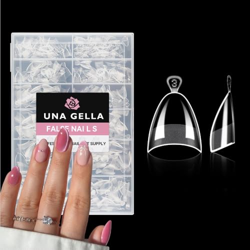 Image of UNA GELLA Almond Shape Nail Tips Short: 504pcs Half Cover Almond Gel Nails Tips Matte Clear Fake Nails Self-handle for Nail Extension DIY Nail Salon for Her, 12Sizes