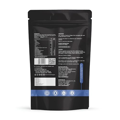 Image of NewYou Collagen Glow Marine Collagen Powder for Skin, Hair & Nail Support | With Glutathione, Biotin, Hyaluronic Acid & Vitamins B Complex, C & E | Supports Skin Hydration & Hair Health | Blueberry Flavour | 500g