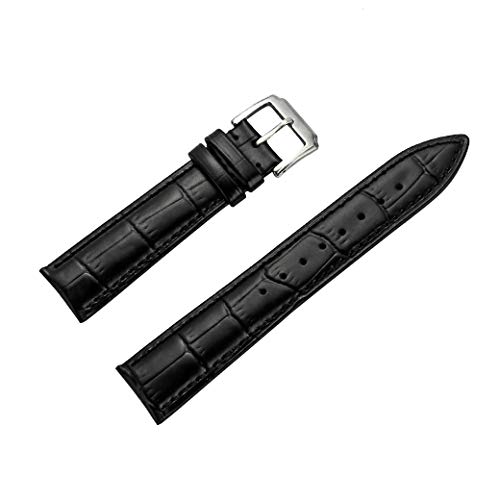 Leather Watch Band 2 Pieces Alligator Embossed Calfskin Strap Wrist Replacement Black 22mm