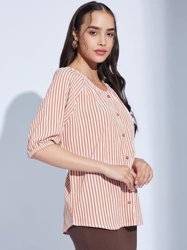 Image of Selvia Women Textured Crepe Printed Top Regular fit Shirt Style Top Round Neck Half Sleeve Stylish Top