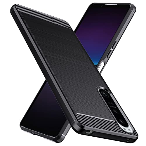 Natbok Coque pour Sony Xperia 1 IV,Premium TPU Souple & Fibre de Carbone Housse Sony Xperia 1 IV Antichoc, Anti-Rayures, Anti-Dérapante, Etui de Protection Sony Xperia 1 IV,Noir