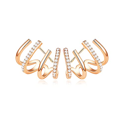 Locrccl Claw Earrings Cuffed Women's Half Loop Stud Earrings Zirconia Pin Earrings Wrapped Pierced Minimalist Handmade Earrings for Women(Rose Gold)