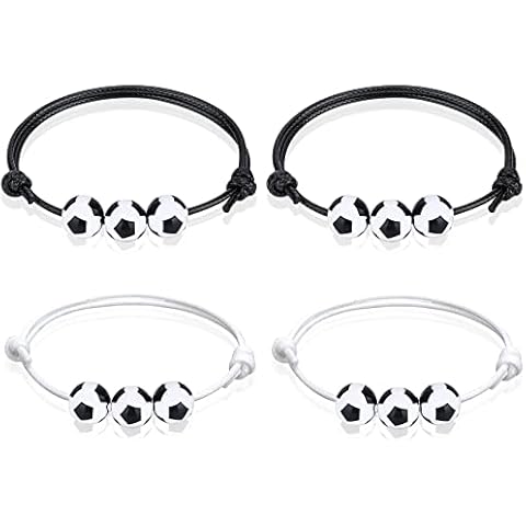 COLEESON 4 Pcs Football Charm Bracelets Football Beads Bracelet Adjustable Inspirational Sport Ball Bracelet with Charm for Teens Adults Sport Birthday Party Gift Football Favors for Team Cover