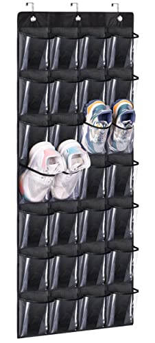 KEETDY 28 große transparente Taschen über der Tür, Schuhregal, hängender Schuh-Organizer für Schrank, Schuhhalter für Männer, Frauen, Kinder, Schwarz Cover