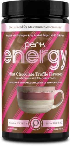 Image of Perk Energy Drink Mix (Mint Chocolate Truffle) 20 Servings, Gluten-Free | Caffeinated Healthy Coffee Alternative with Protein, 100mg of Caffeine, Soy-Free, Peanut-Free