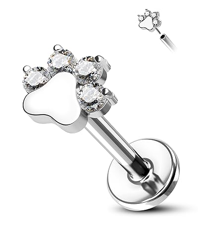 Cocharm G23 Titanium Flat Back Earrings 16g Threadless Helix Conch Piercing Jewelry 8mm Dog Paw Print Conch Cartilage Earring Push Pin Surgical Steel Labret Stud